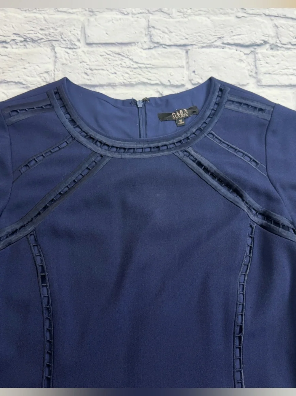 Alex Marie Classic Navy Short-Sleeve A-Line Dress. Size 10.